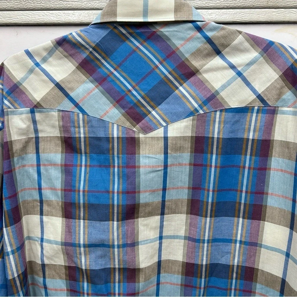 Vintage Wrangler Plaid Button Down Shirt Pearl Snap Western Size XL